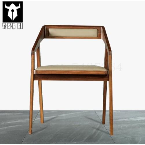 Solid Wood Dining Chair Nordic Modern Minimalist Casual Home Fabric With Armrest Study Bar Restaurant Solid Wood Chair