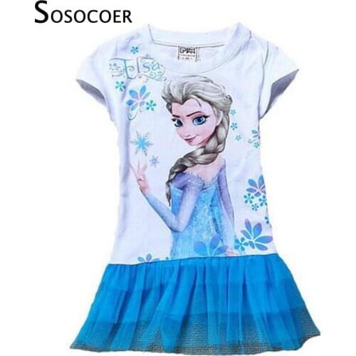 SOSOCOER Toddler Girl Princess Dress Summer Style Elsa Anna Kids Party Dress Cartoon Princess Lace Dress For Baby Girls Clothes