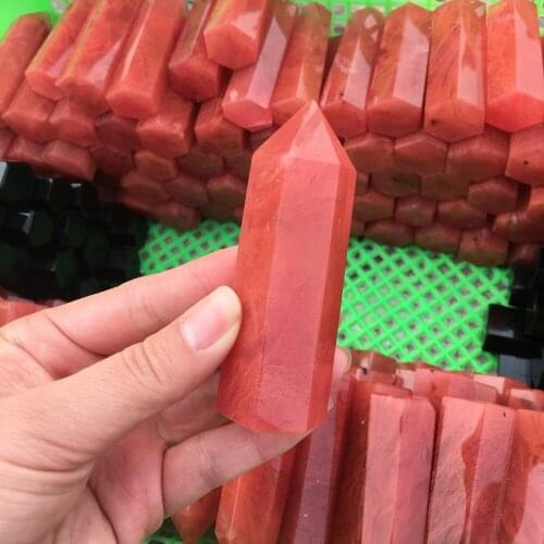 Melting Stone Red Crystal Pillar Quartz Ornaments Decorative Hexagon Stick 70-90mm