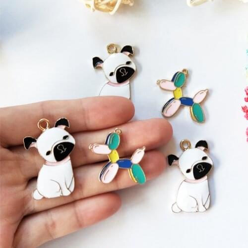 10pcs Enamel Balloon Dog Bulldog Alloy Charms Cute Dog Gold Tone Pendants Floating DIY Necklace Bracelet Earring Jewelry Making