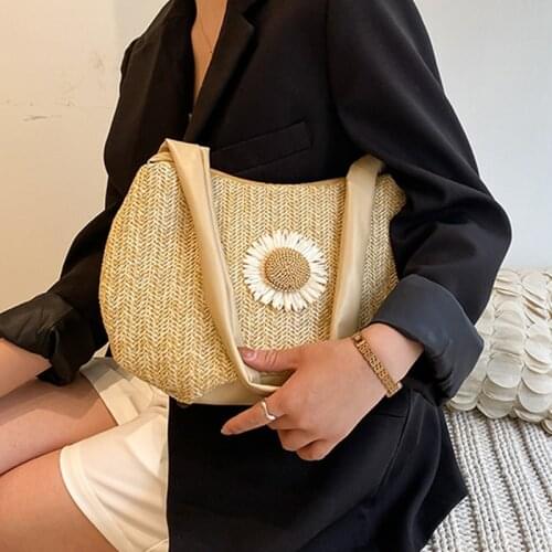 Casual Straw Women Shoulder Bags Wicker Woven Handbags Rattan Summer Beach Bag Large Capacity Tote Lady Big Purses Shopper New