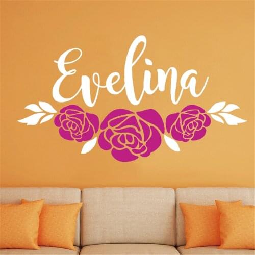 Roses With Custom Name Wall Decals Vinyl Beauty And The Beast Inspired Mural Personalize Floral Stickers Rose Wallpaper WX308