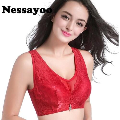 Nessayoo Sexy Super Push Up Bra Set 3/4 B C D Cup Wire Free Floral Lace Bralette Strapless Underwear Back Closure White Big Size