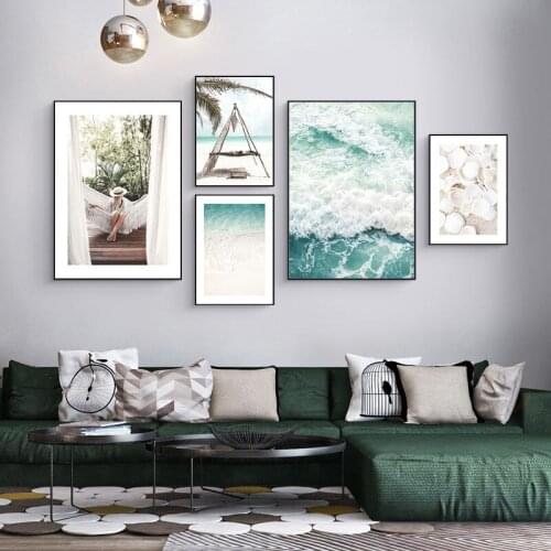 Nordic Modern Sea Landscape Beach Shell Beauty Photography Combination Photo Wall Living Room Decoration Painting