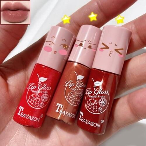 TEAYASON Moisturizing Liquid Lipstick Crystal Fruit Shimmer Lip Gloss Oil Women Lips Tint Care Transparent Glass Lip Glaze TSLM1