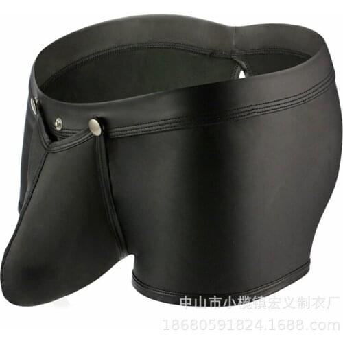 Men Sexy Patent Leather Boxer Shorts Fun U Convex Open Front Back Crotch Design Gay Underwear Interior Erotica Jockstrap Panties