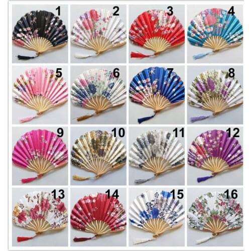 Hand Held Fans Silk Bamboo Folding Fans Handheld Folded Fan Chinese Style for Church Wedding Gift Vintage Home Decor