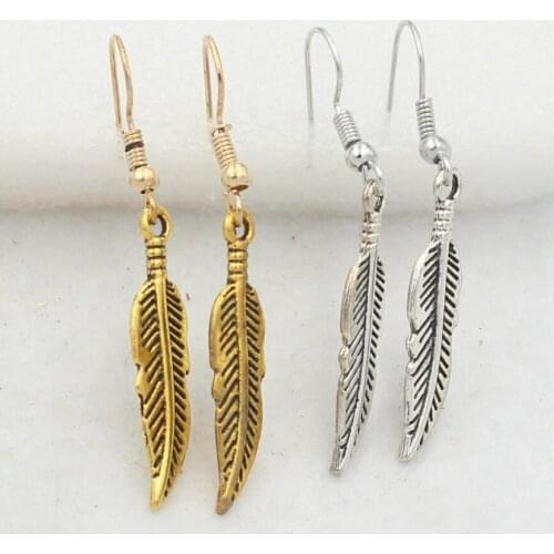 Retro bronze silver color vintage Leaf earrings for women girls jewelry gift alloy nickel free fj090
