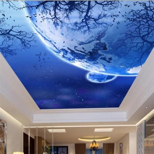 Wellyu Beautiful Star Sky Planet Living Room Bedroom Ceiling Zenith Fresco Custom Large Mural Green Wallpaper papel de parede