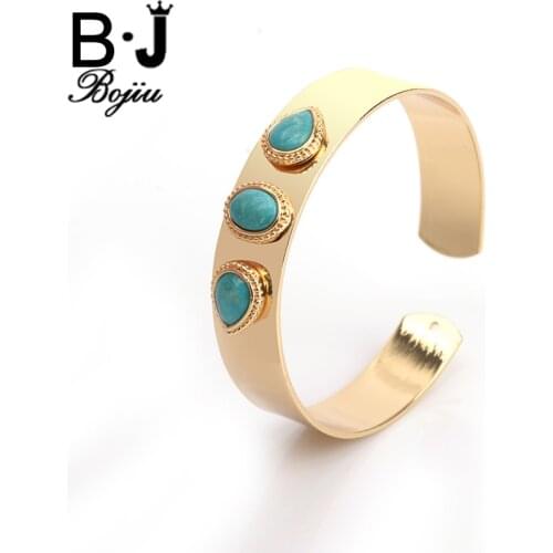 Bojiu Women Bracelet Bangles Three Water Drop Natural Stone Alloy Metal Gold Color Fashion Bangle New Jewelry Top Gifts BR013
