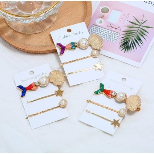 3 of pack sweet hair clip for women with inlay faux pearl /rhinestone /resin /opal design female side clip bangs clip