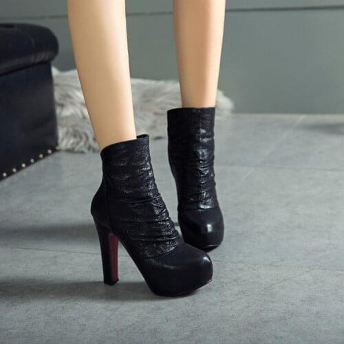 Winter The New fashion Round head Thick heel 12CM Knight boots red Sexy Plus velvet Keep warm High heel Women boots size 34-43