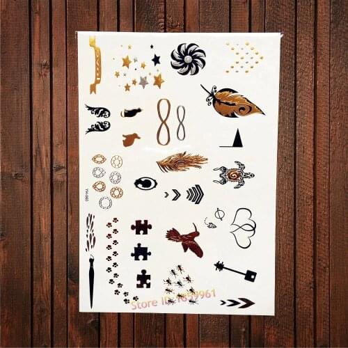 1PC Children School Gadgets Gold Flash Waterproof Removable Tattoo Women Makeup Party Tattoo Heart Feather Fake Tattoo AYH-060