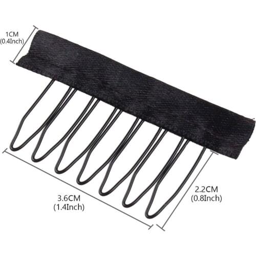 Xtrend 10-500Pcs 7 Theeth Stainless Steel For Wig Caps Clips For Wig Caps Hair Extensions Strong Black Lace Hair Comb
