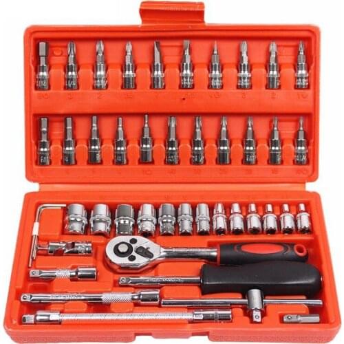 46pcs Car Repair Combination Suit Socket Wrench Ratchet Spanner Car Vehicle Repair Tools Professional Auto Repair Kit Set