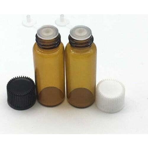 5pcs 5ml Amber Glass Bottle with Orifice Reducer Siamese Plug Screw Cap Small Essential Oil Sample 5ml Vials