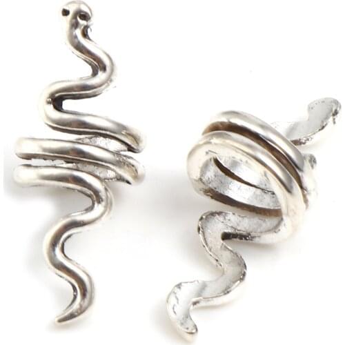 50PCs Spacer Hair Braiding Dreadlock Beads Snake Animal Antique Silver Color Metal Beads DIY Making Fashion Jewelry