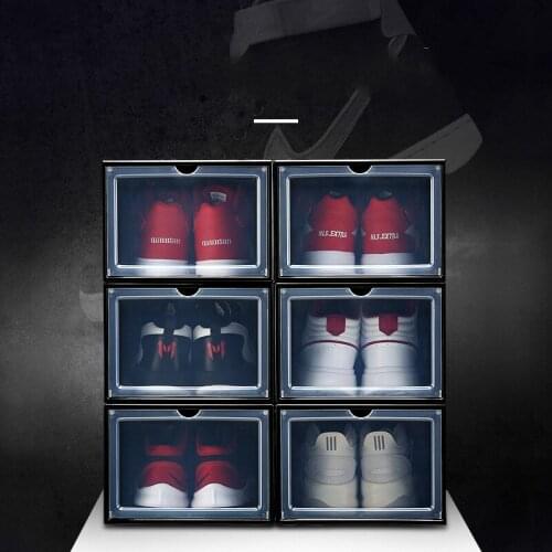 Basketball shoe box thick plastic shoe box shoe storage artifact folding clamshell magnetic shoe box storage box