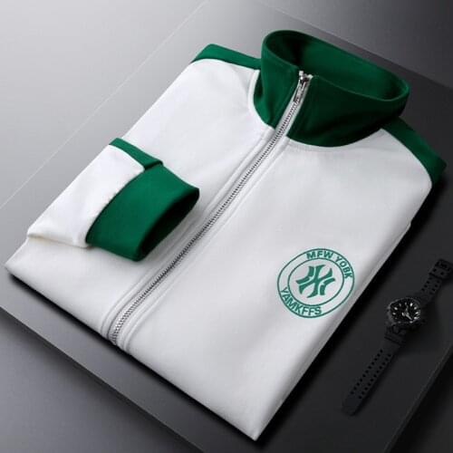 White simple cardigan zipper sweater mens jacket trend all-match sports stand-up collar autumn and winter jacket