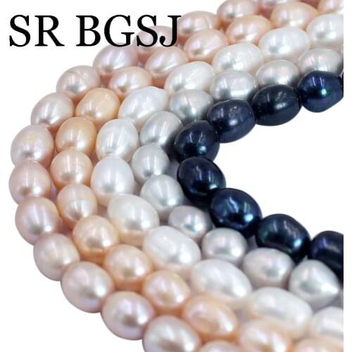 Free Shipping 7-8mm White Pink Purple Grey Black Olivary Rice Natural Freshwater Pearl Loose Beaded Beads Strand 14"