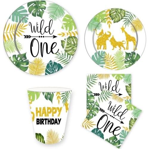 Wild One Birthday Kids Favor BABY SHOWER Green Pink Party 8 Persons Suit Decoration Paper Cup 7inch 9inch Plate Napkin 40pcs Set