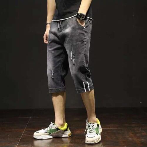 Large Breeches Jeans Summer Thin Capris Mens Stretch Holed Capris Korean Harem denim Pants Loose Джинсы Штаны Jean Men Брюки