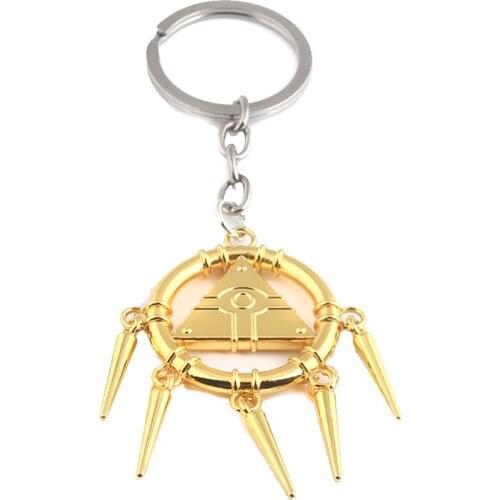 Duel Monsters Keychain Yami Bakura Ryo Yu Gi Oh Millennium Puzzle Gold Wheel Wisdom Keychain For Women Men Cosplay Jewelry