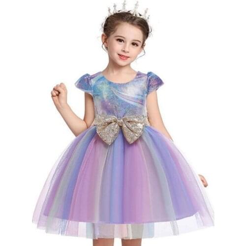 Halloween Little Girl Unicorn Dress Children Christmas Birthday Party Sequins Bow Dresses Kids Prom Princess Cosplay Costumes