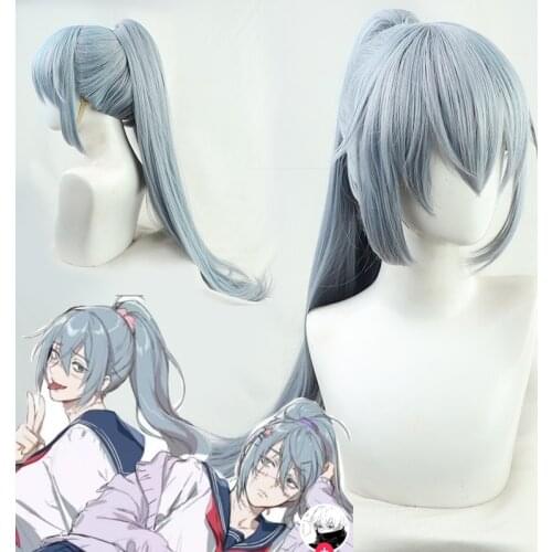 High Horsetail Type Jujutsu Kaisen Mahito Cosplay Wig Blue Long Heat Resistant Synthetic Hair Horsetail Costume Wig Props