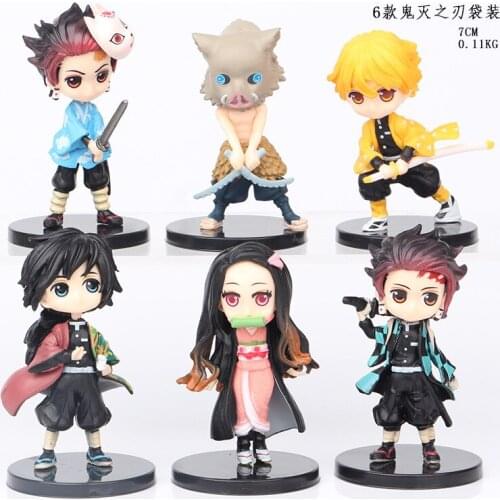 6pcs/lot 7cm Anime Demon Slayer Figurine Kamado Tanjirou Nezuko Agatsuma Zenitsu Inosuke Tomioka Giyuu Action Figure Model Toys