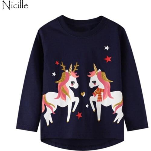 Girls Princess Long Sleeve T Shirts Kids Cartoons Cotton Casual Tops And Tees Children Autumn Unicorn T-shirts For Girls