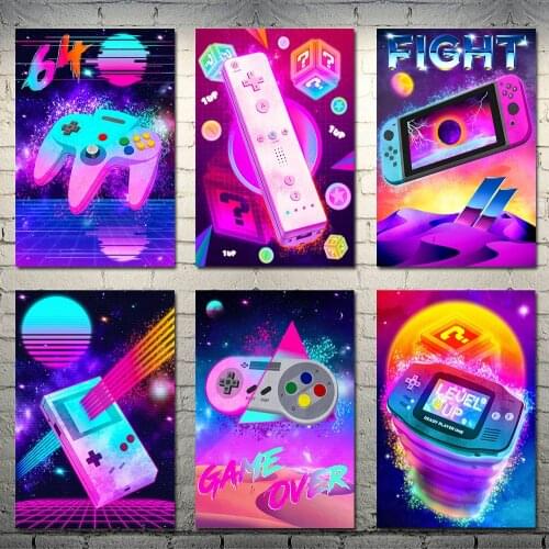 Retro Game Controller Canvas Painting Gaming Art Prints Playstation Poster Nordic Wall Pictures For Playroom Boy Room Decoration
