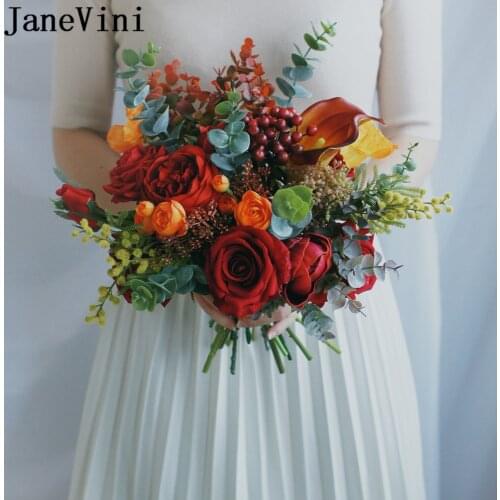 JaneVini 2019 Elegant Red Peony Bridal Holding Flowers Real Touch Artificial Silk Rose Brides Big Wedding Bouquets Fleur Mariage