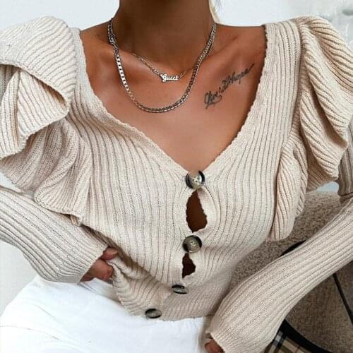 Foridol knitted button up ruffle cropped cardigans women big size sweater casual chic v neck cropped cardigans autumn winter