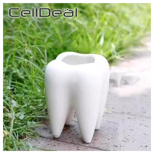No Plant or Hole Cute Tooth Shape Solid and Durable Corrosion-resistant Ceramic Flower Pot Garden Bonsai Planting Length 6.8CM