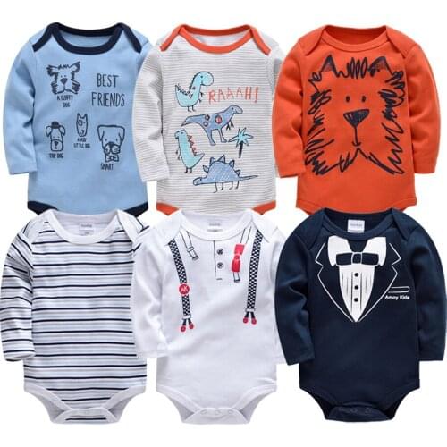2021 Long Sleeve Autumn Baby Boy Rompers 3 6 Pcs/set Cotton ropa bebe Clothes Onesie Baby Girls Jumpsuit Newborn Outfits