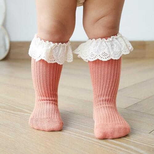 Newborn Infant Lace Anti Slip Knee High Socks Spring Autumn Toddler Child Girl Ruffle Cotton Princess Long Sock Baby Accessories