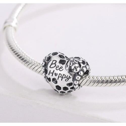 Fashion 925 Sterling Silver Jewelry Openwork Bee Happy Honeycomb Heart Charm Bracelets Jewelry Making For Pandora
