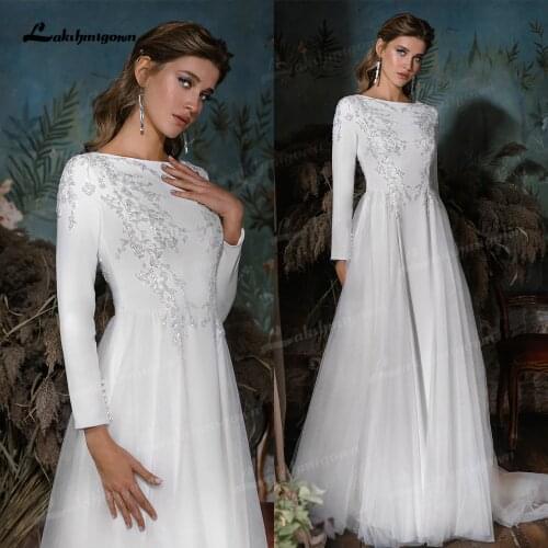 Muslim Arabic Wedding Dresses Long Sleeves 2021 Boho Elegant Korea Summer Plus Size A Line White Bridal Gowns Vestidos De Novia