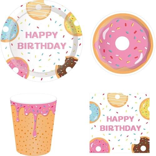Donuts Party Disposable Plate Straw Donut Balloon Birthday Decoration Girls Baby Shower Party Supplies