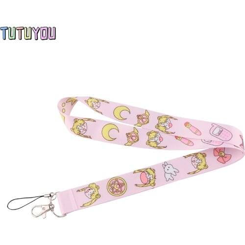 PC3192 Anime Magic Moon Girl Cat Cartoon Icons Style Personality Key Chain Lanyard Neck Strap For USB Badge Holder DIY Hang Rope