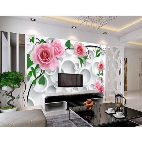 Custom modern wallpaper design,Circle background rose papel de parede,hotel living room sofa TV wall bedroom roses wallpaper