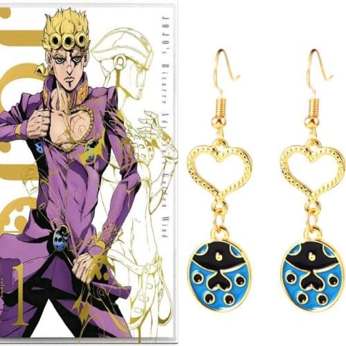 JoJos Bizarre Adventure Golden Wind Giorno Giovanna Cosplay Earrings Fashion Jewelry Pendant Halloween Costume Prop