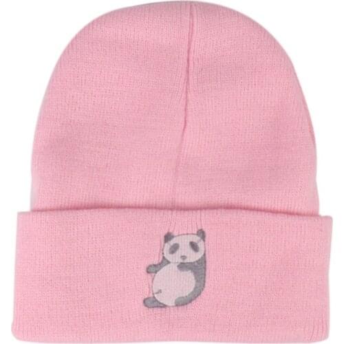 Simple Fashion Knitted Hat Curl Edge Hat Personality Knitted Hat Cute Cartoon Panda Embroider Hat Autumn Winter Unisex G5AE