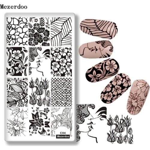 Nail Art Rectangle Stamping Template Kiss lovers Flower Butterfly Manicure Image Plate DIY Nail Painting C04