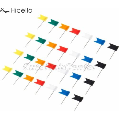 100pcs Flag Shape Push Pins Marker Plastic 10mm Stainless Steel Needle 24mm Multi-colored Marking Pin Notice Board Cork Hicello