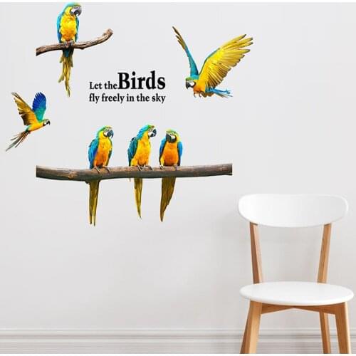Lifelike Lovely Cute Parrot Macaw Birds Animal Vinyl Wall Stickers Removable Wall Decals Art Decorations Decor for Nursery Baby