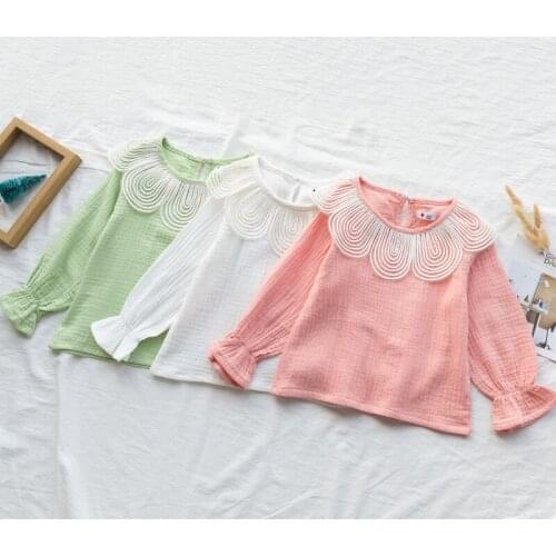 Baby Girls Shirts 2020 Spring Korean Fashion Lace Long Sleeve Tops For Girl Kids Clothing 2 3 4 5 6 7 Years Child Shirt Baby Tee