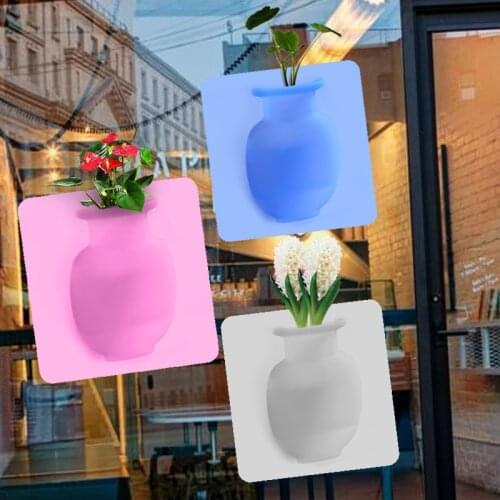 Silicone adhesive wall magic sucker wall hanging soft vase toilet wall vase refrigerator Decal decoration vase