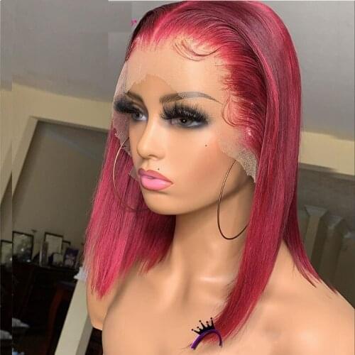 Glueless Synthetic Lace Front Wigs Short Bob Dark Wine Hair Color Daily Wear Bob Wigs Natural Hairline for Women